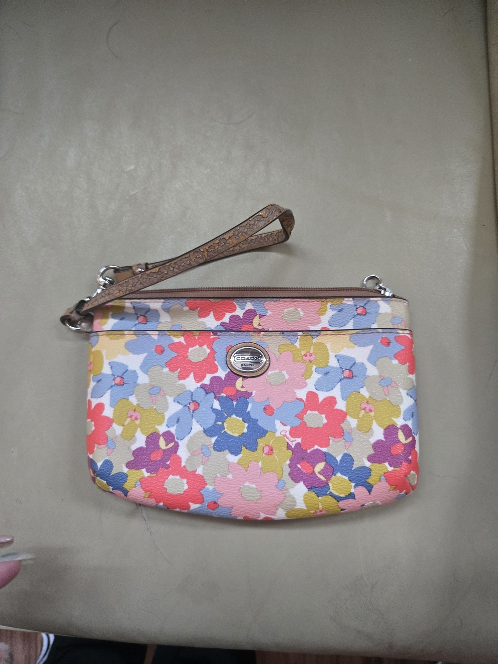 Coach Multicolor Floral Wristlet in Pink, Blue, Yellow & Coral